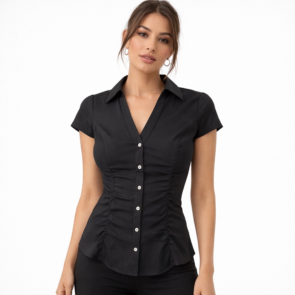 Express Design Studio Black Ruched Blouse Top Size S